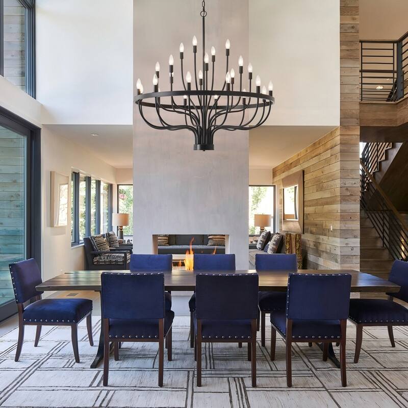 Classic Wagon Wheel Chandelier - Adjustable Rustic Ceiling Light with Matte Black Finish