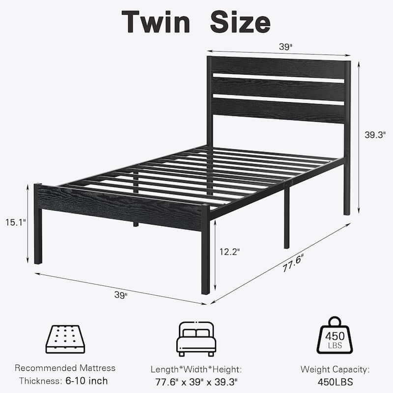 VECELO Twin Size Kids Bed Frames Set with Headboard and Footboard 2-Pack Wooden Rail Headboard Kids Bed