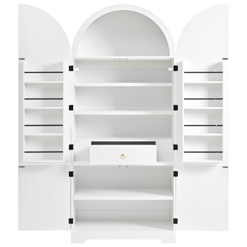Arched 72" Tall Kitchen Pantry Cabinet with 8 Door Shelves and 3 Adjustable Shelves for Kitchen Storage Solutions