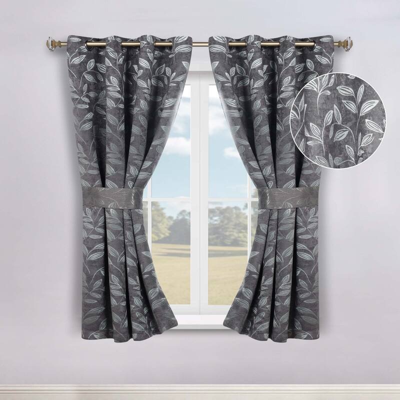 Superior Leaves Machine Washable Room Darkening Grommet With Ties Blackout Curtains, Set of 2