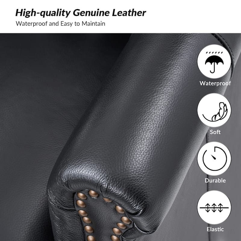 Gerhard Genuine Leather Armchair with Nailhead Trims and Removable Cushion by HULALA HOME
