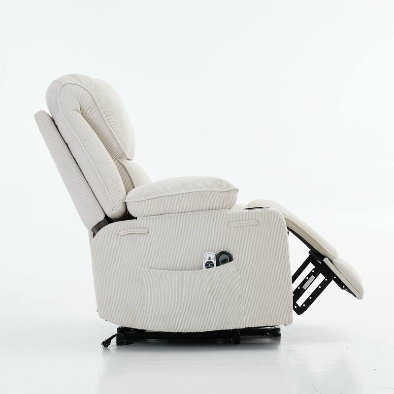 Power Lift Recliner Chair - Remote Control with Heat & Massage, PU Leather, Side Pockets - Senior Mobility Assist Chair