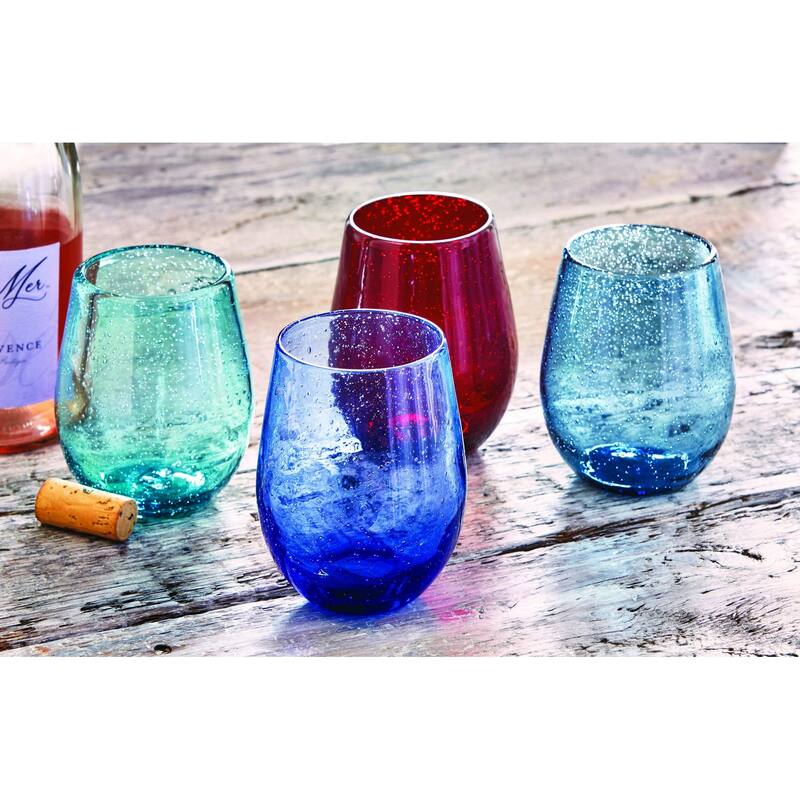 16 oz. Bubble Glass Stemless Wine Drinkware Blush Dishwasher Safe Beverage Glassware For Dinner Party Wedding Restaurant Bar