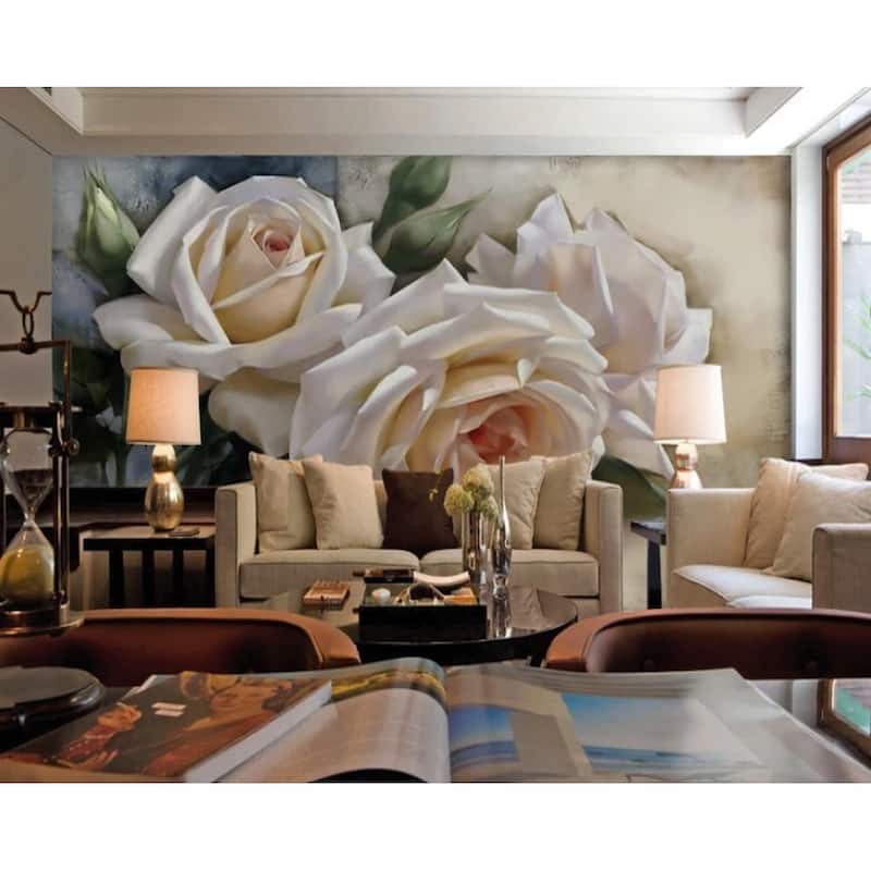GK Wall Design 3D White Rose Nordic Removable Wallpaper