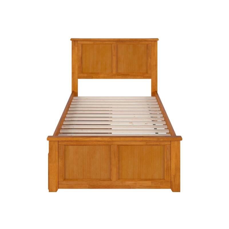 Solid Wood Platform Bed Twin Size - Storage Drawers & Footboard - Light Toffee Finish