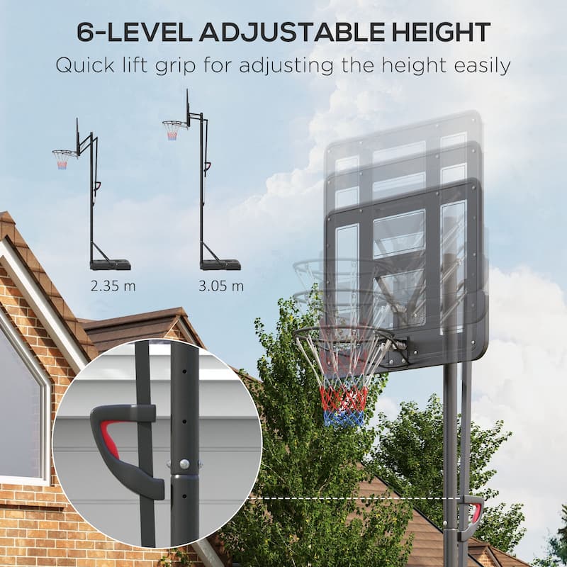 Black Adjustable Portable Basketball Hoop Stand with Shatterproof Backboard and Fillable Base - 29.5" H x 43.3" W x 2" D
