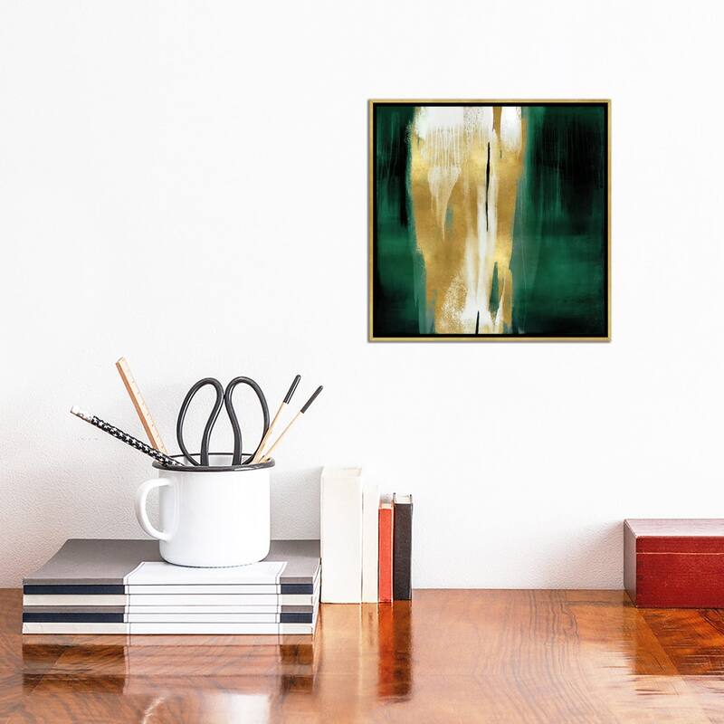 iCanvas "Free Fall Emerald with Gold I" by Christine Wright Framed Canvas Print