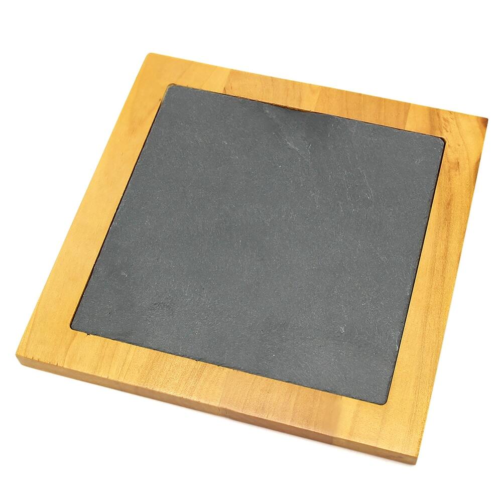 Creative Home Pine Wood 7.5" Square Trivet with Slate Insert