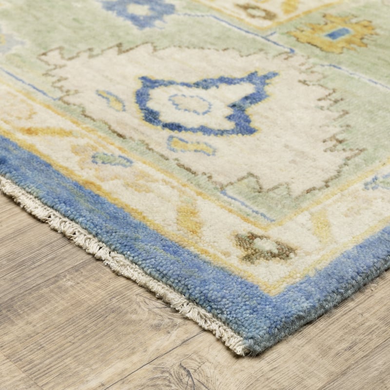 Style Haven Palma Wool Hand-Knotted Oriental Blue/ Green Area Rug