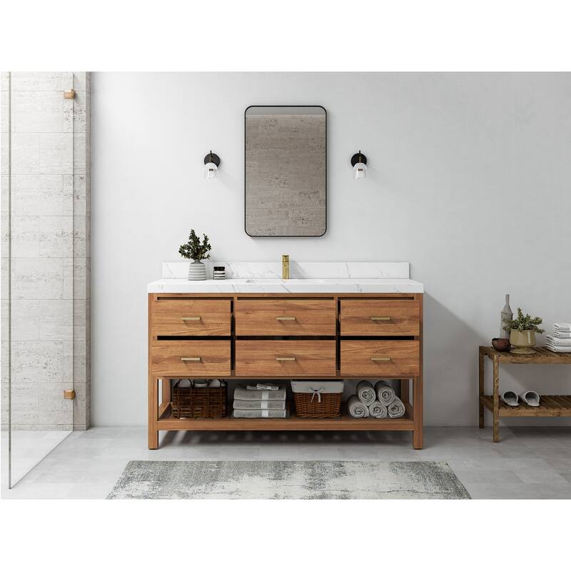 Willow Collections 60 in. W x 22 in. D Parker Solid Teak Single Sink Bathroom Vanity with Countertop