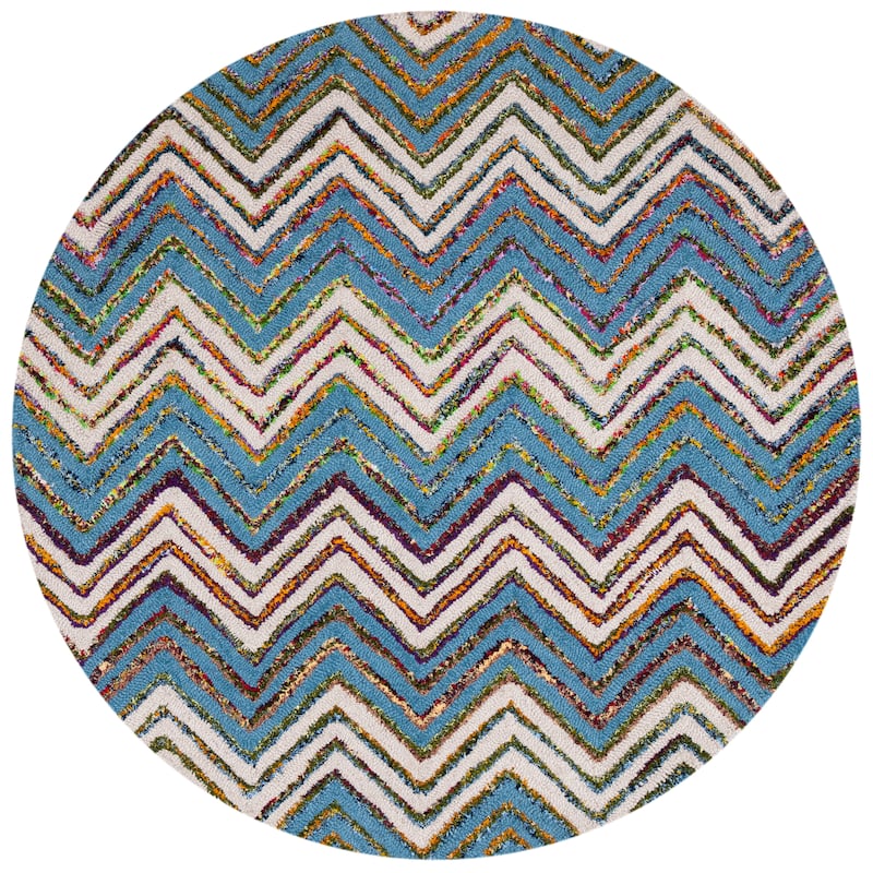 SAFAVIEH Handmade Nantucket Ynes Contemporary Cotton Rug - 4' Round - Beige/Blue