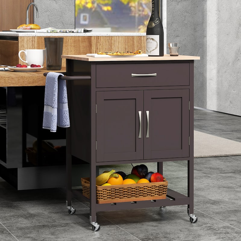 Gymax Rolling Kitchen Island Cart w/ Drawer 2-Door Storage Cabinet
