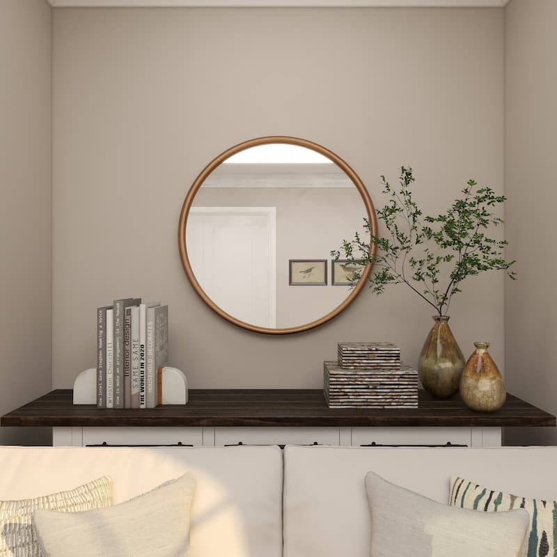 Wooden Leaf Carved Wall Mirror - Brown - Roche River Decor