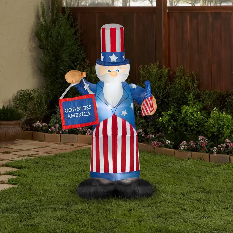 Gemmy Airblown Inflatable Uncle Sam with Flag and Banner, 6 ft Tall, red - 72.05x31.5x39.37