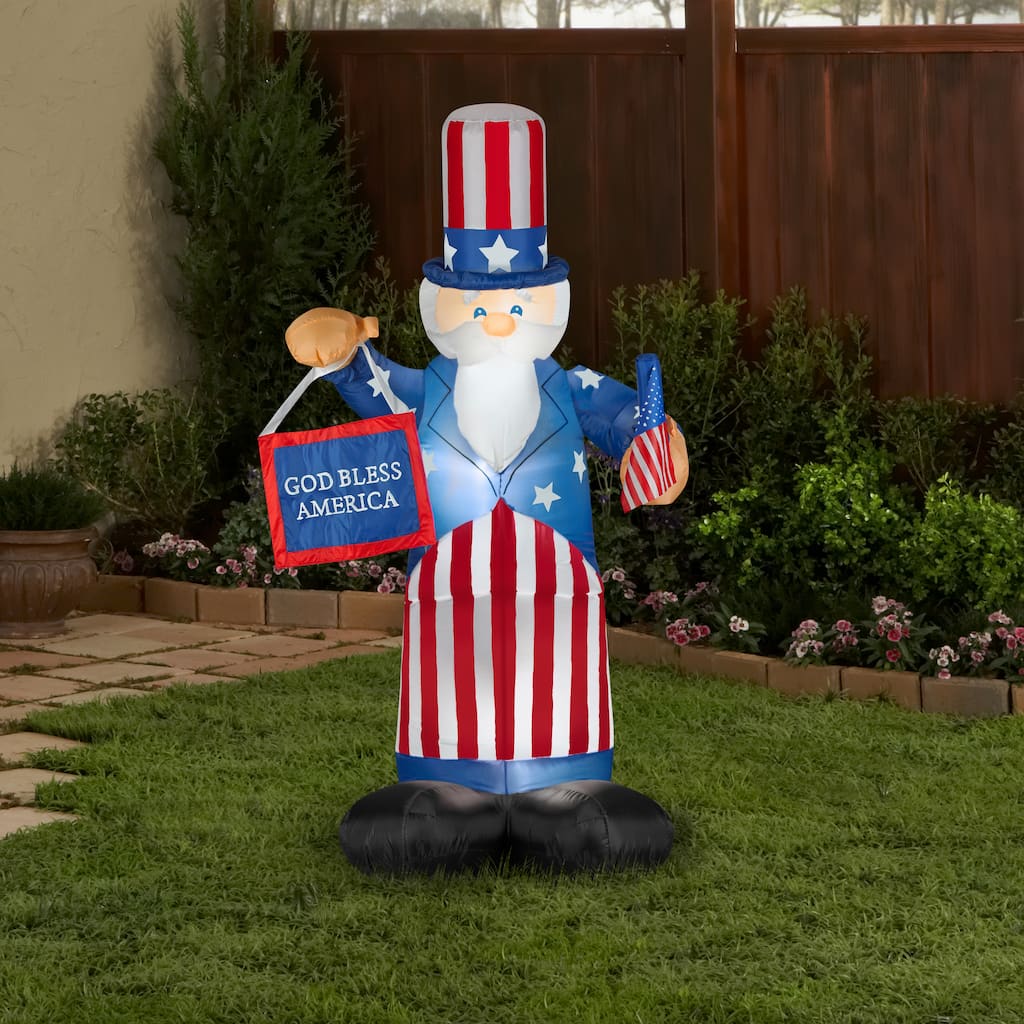 Gemmy Airblown Inflatable Uncle Sam with Flag and Banner, 6 ft Tall, red - 72.05x31.5x39.37