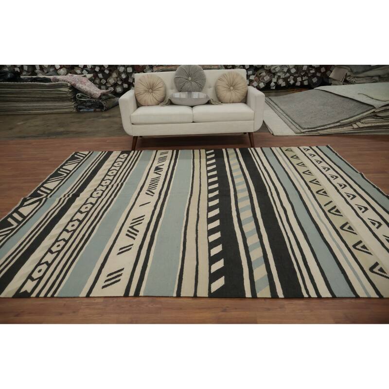 Hand Woven Oriental 100% Wool Carpet Southwestern Tribal Multi-Colored Kilim Area Rug - 9' 11'' X 8' 1''