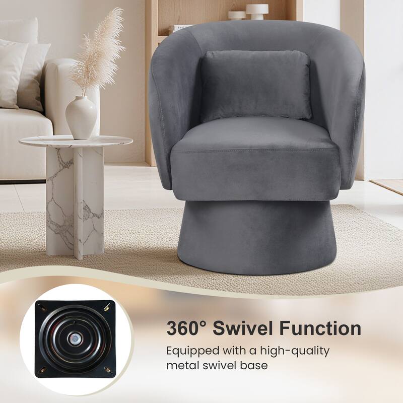 Gymax Swivel Accent Chair w/Curved Back Removable Lumbar Pillow 360
