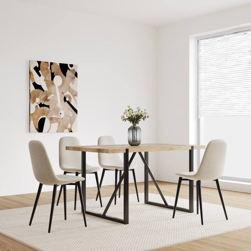 MDF Wood Colour Table,Dining Chairs Set of 4,Wooden Table Set, Metal Base & Legs, Dining Room Table and Linen Chair