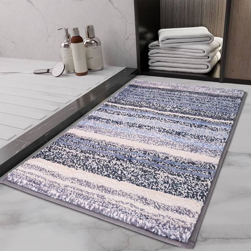 Striped Bathroom Mat Soft Absorbent Non-Slip Backing Quick Dry Bath Rugs Home Gifts
