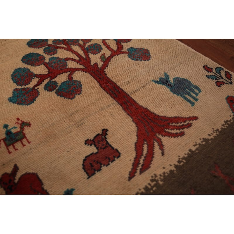 Hunting Animals Kazak Oriental Foyer Rug Handmade Pink Wool Carpet - 2'0" x 3'0"