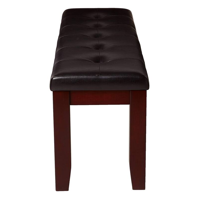 Modern Bench with Faux Leather Seat and Tapered Wood Legs