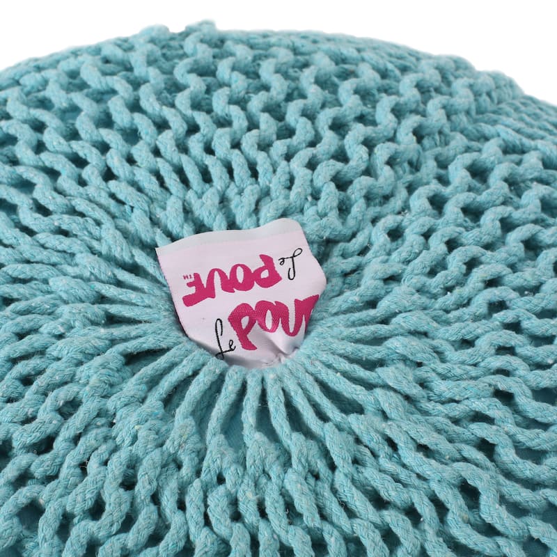 Hortense Indoor Cotton Knitted Round Pouf by Christopher Knight Home