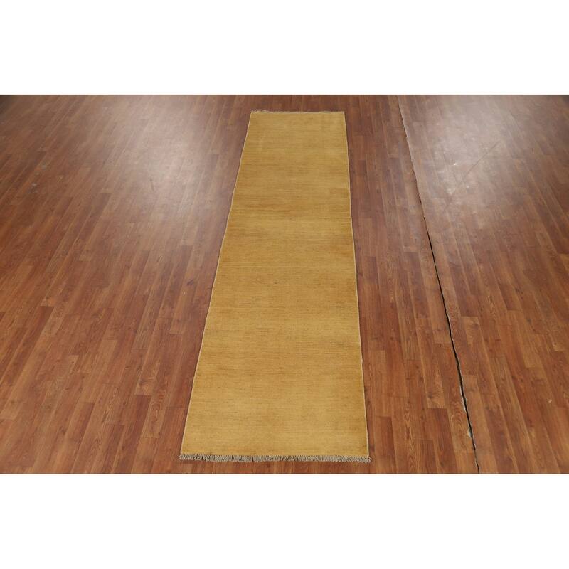 Yellow Modern Gabbeh Runner Rug Hand-Knotted Wool Carpet - 2'7"x 9'6"