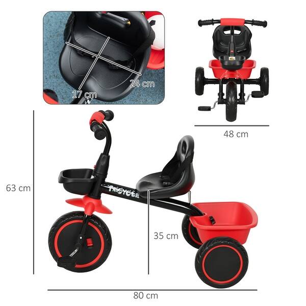 dimension image slide 0 of 3, Adjustable Toddler Tricycle for Kids Ages 2-5 with Safety Features, Basket, and Puncture-Resistant Wheels