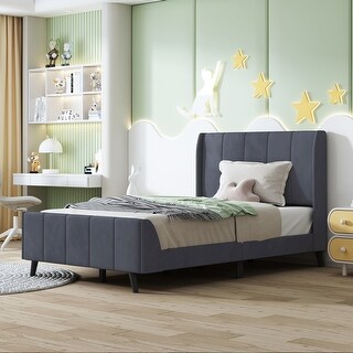 Elegant Gray Wood Platform Bed with Headboard and Footboard - Twin