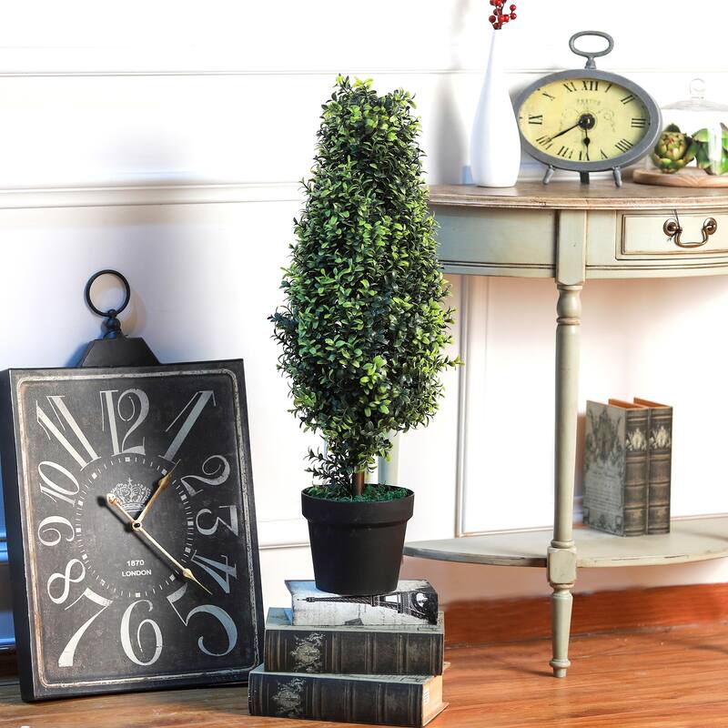 30-Inch Potted Artificial Orchid Green Tree Topiary