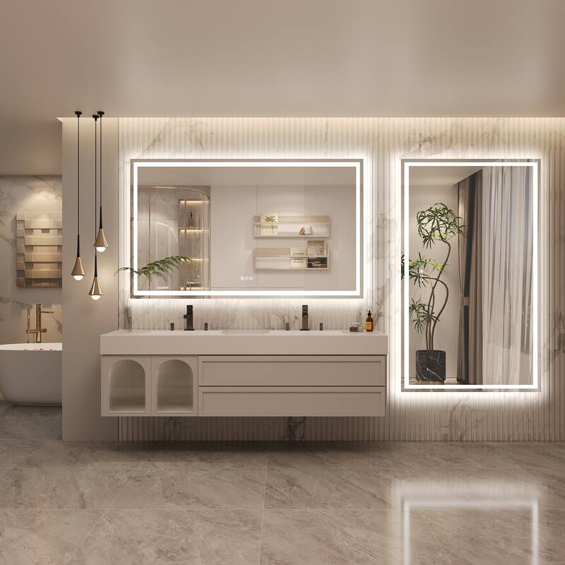 Frameless LED Front Light and Backlit 3 Colors Dimmable Anti-Fog Wall Bathroom Vanity Mirror