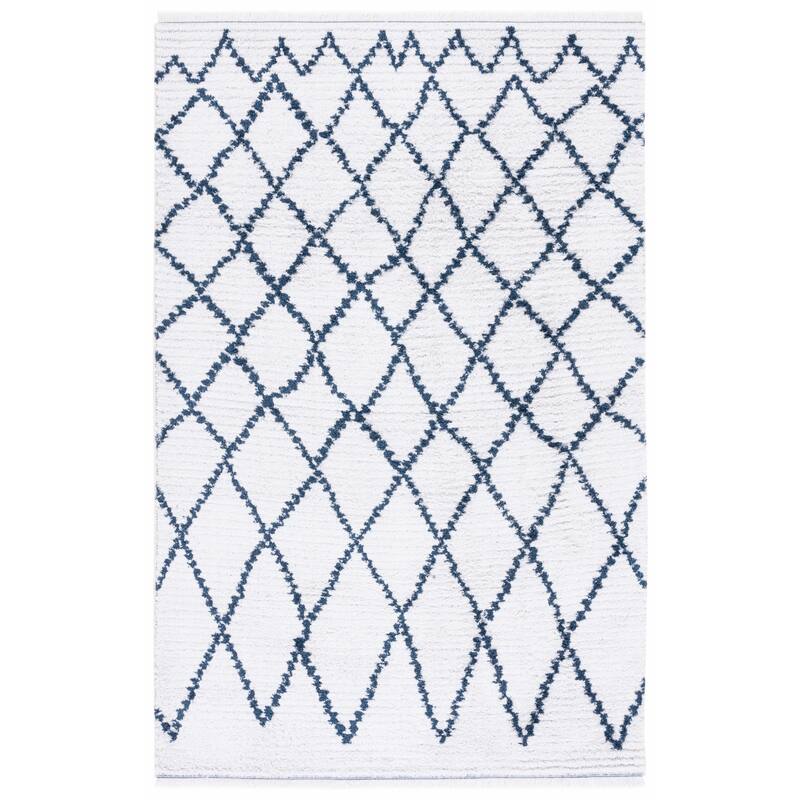 SAFAVIEH Augustine Kusum Boho Trellis Fringe Rug - 6'4" Square - Ivory/Navy