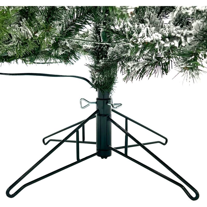 Fraser Hill Farm 6.5-Ft Slim Mountain Pine Flocked Artificial Christmas Tree with Dual Multicolor & Warm White LED Lights