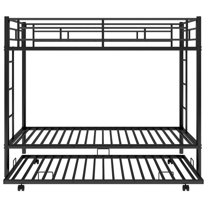 Twin Over Twin Bunk Bed w/Trundle, Metal Bedframe for 3, Space Saving
