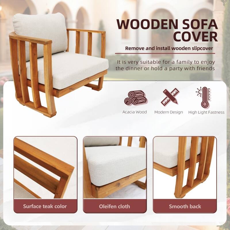 Outdoor 5-piece Acacia Wood Conversation Sofa Set with Removable Waterproof Cushions and Coffee/ Side Table