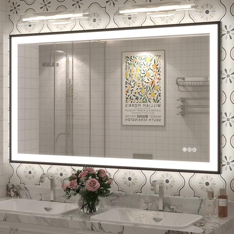 Extra Large Black Frame LED Bathroom Vanity Mirror with 3 Years Warranty and UL Certified - 51x30