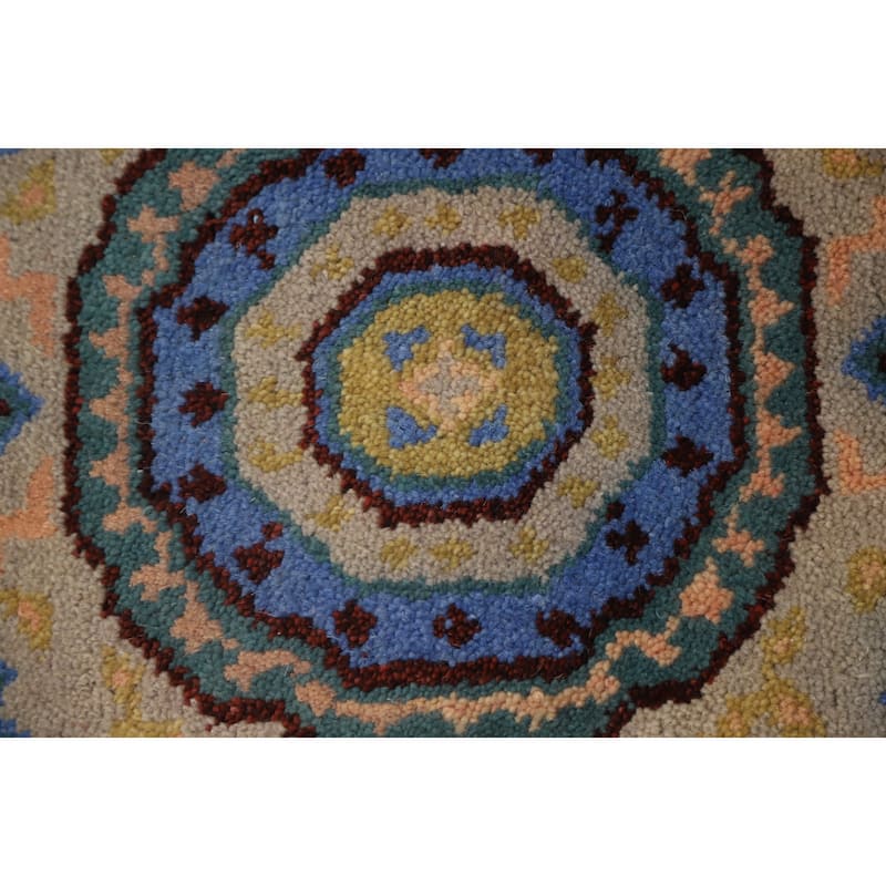 Hand Knotted Oriental 100% Wool Carpet Traditional Geometric Beige & Ivories Kazak Runner Rug - 8' 0'' X 2' 5''