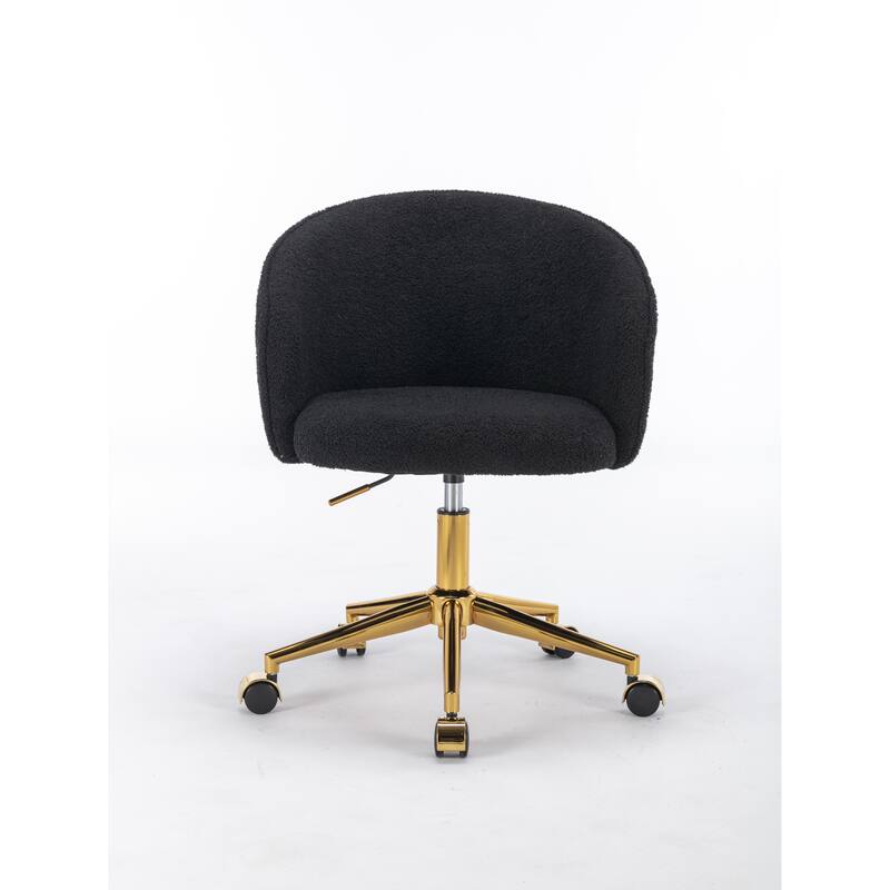 Golden Foot Office Chair, Adjustable Height Cosmetic Chair, Faux Fur Chair with Wheels, 360° Rotating Armchair - N/A