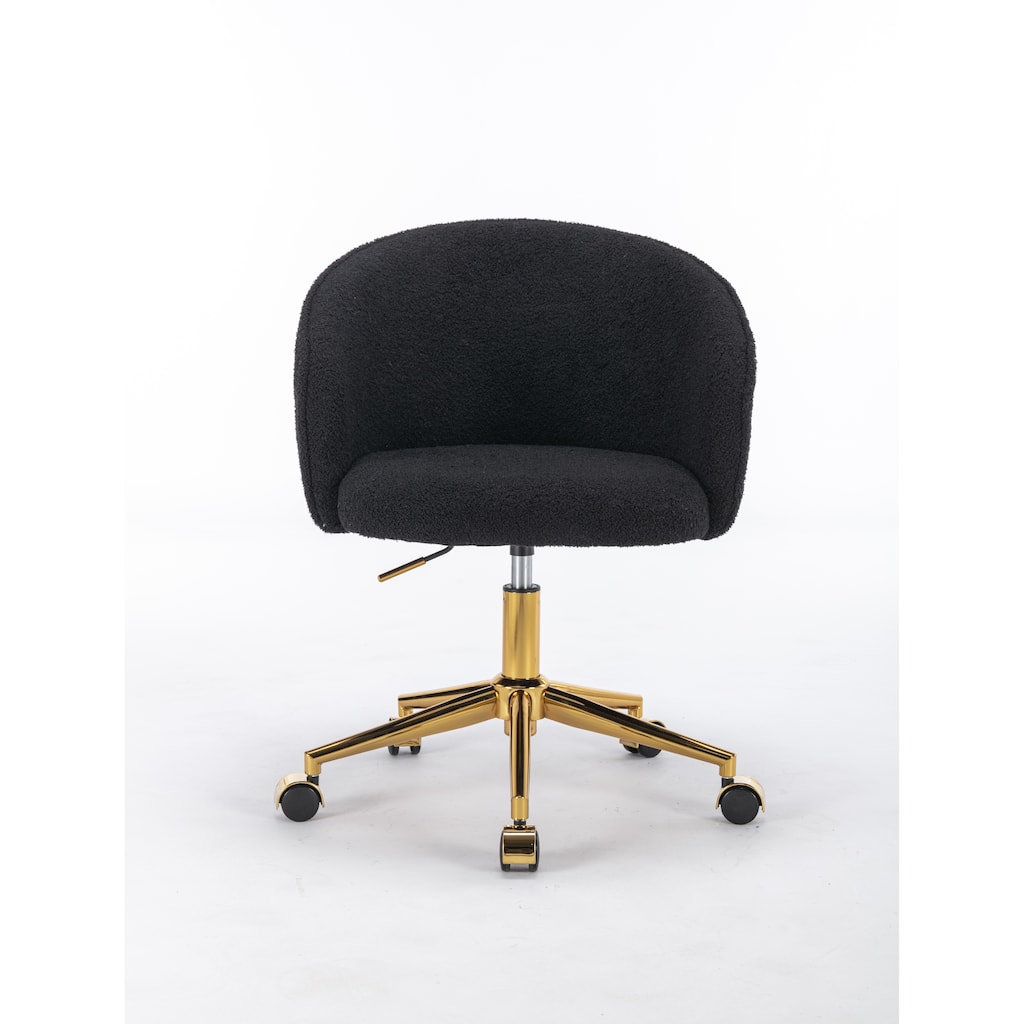 Vanity Chair Computer Chair with Wheels, Black Exquisite Adjustable Height Armchair Swivel Chair for Study Room