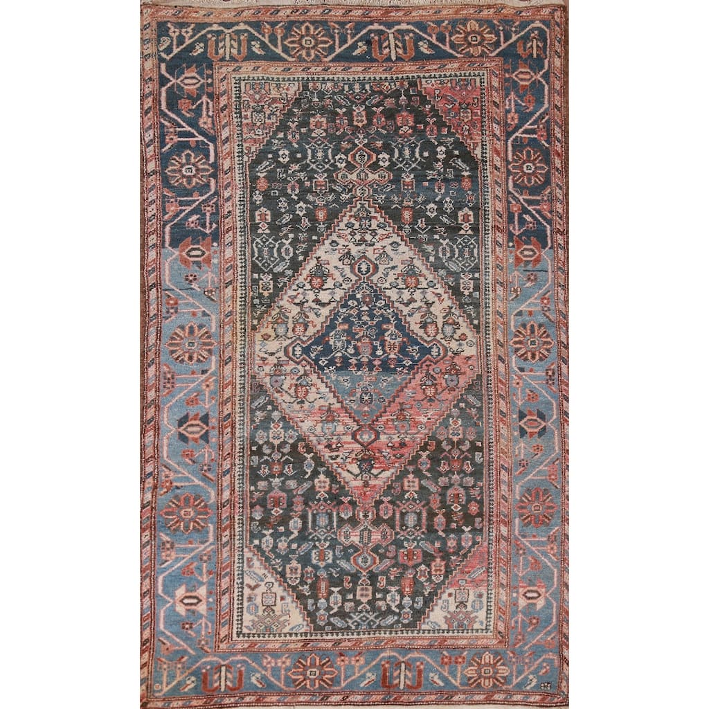 Hand Knotted Oriental 100% Wool Carpet Traditional Medallion Navy Blue & Blues Malayer Area Rug - 7' 0'' X 4' 0''