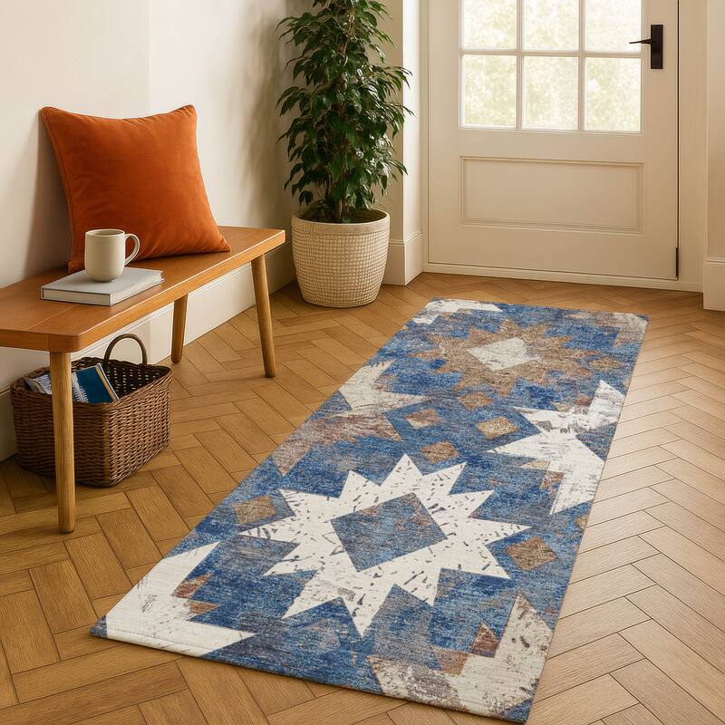 Premium Washable Super Soft Global Imprints Mayfield Rug - Blue - 2'3" x 7'6"