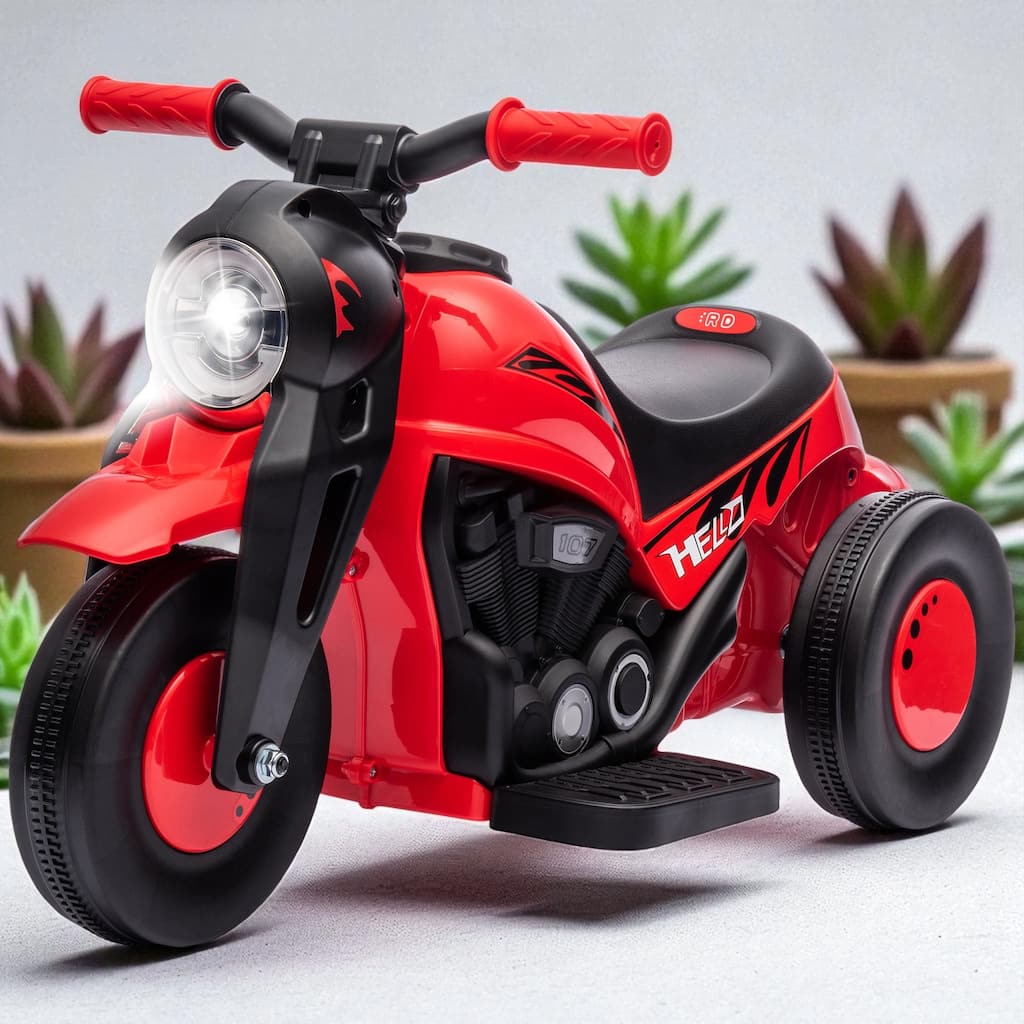 6V Kids Electric Motorcycle, 3-Wheeled Ride-On Bubble Car with Music, LED Headlight, Forward & Reverse