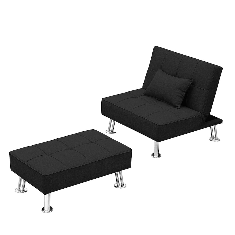 Modern Fabric Single Sofa Bed with Ottoman , Convertible Folding Futon Chair, Lounge Chair Set