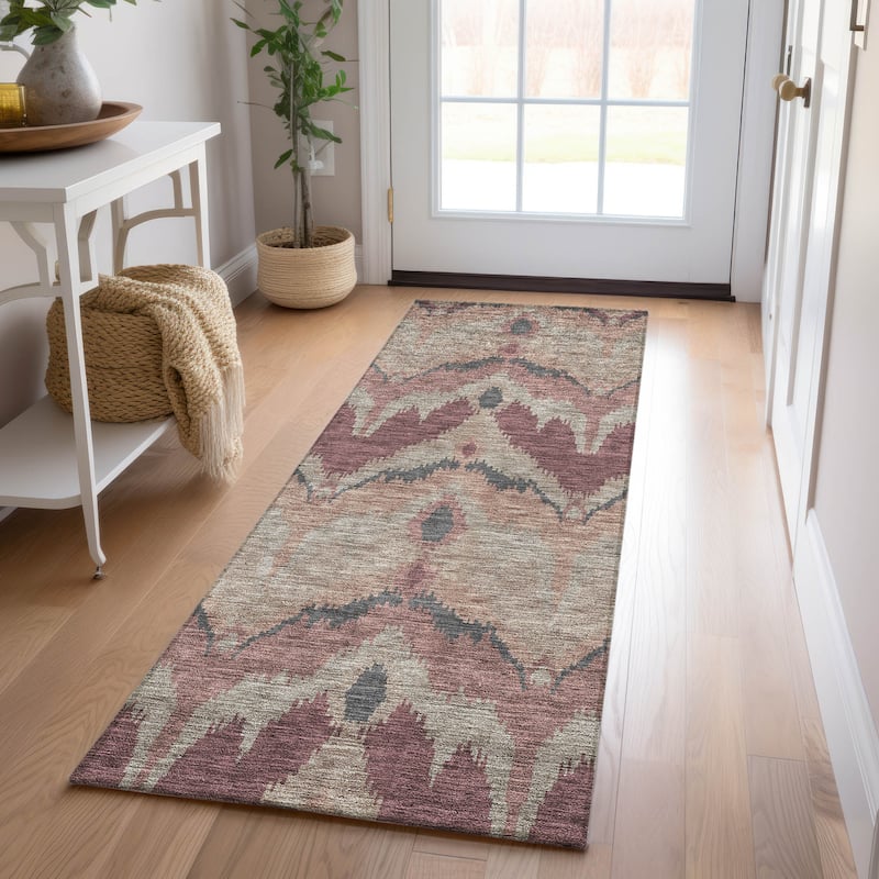 Machine Washable Indoor/ Outdoor Chantille Boho Ikat Rug