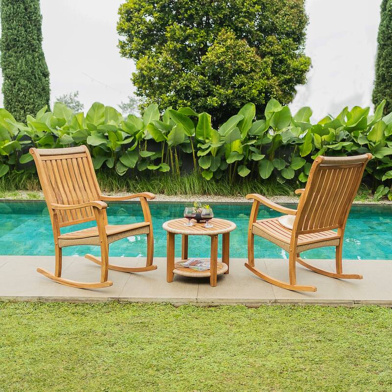 Cambridge Casual Marrakesh 3-piece Teak Wood Outdoor Rocking chair set