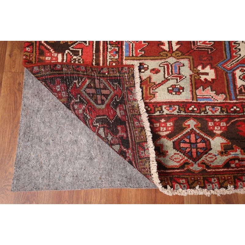 Geometric Heriz Persian Vintage Area Rug Hand-Knotted Red Wool Carpet - 7'5"x 10'9"