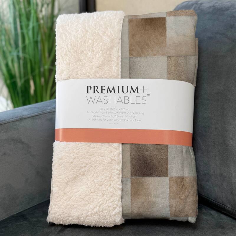 Premium Machine Washable ASB105 Faux Cowhide Sherpa Throw Blanket