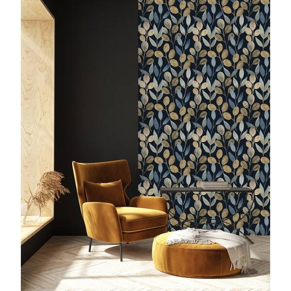 Dark Wallpaper with Gold Leaves Peel and Stick and Prepasted - Bed Bath ...
