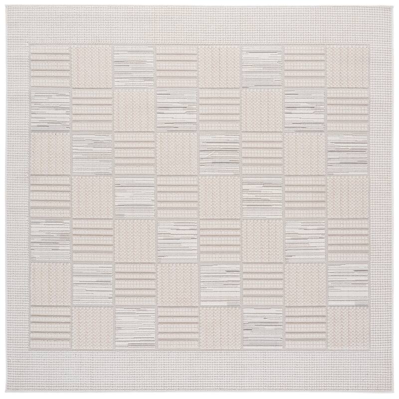 SAFAVIEH Veranda Bohdana Washable Indoor/Outdoor Rug - Weather Resistant & Easy Cleaning - 6'7" Square - Ivory/Beige