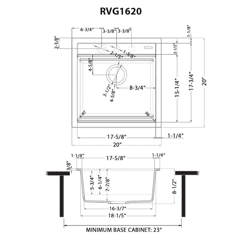 Ruvati 20-inch epiCube Granite Composite Workstation Matte Black Drop-in Bar Prep Sink - RVG1620BK